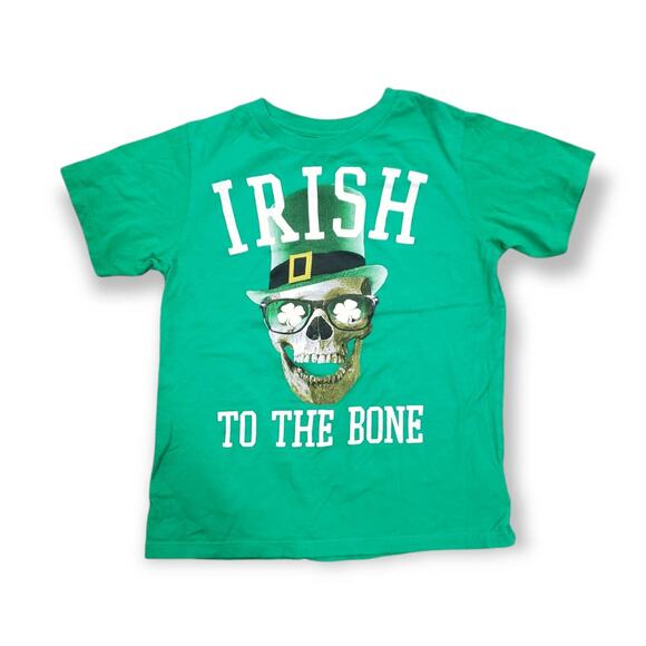 Children's Place Green Irish To The Bone Skull Shamrock Short Sleeved Shirt - Picture 1 of 3